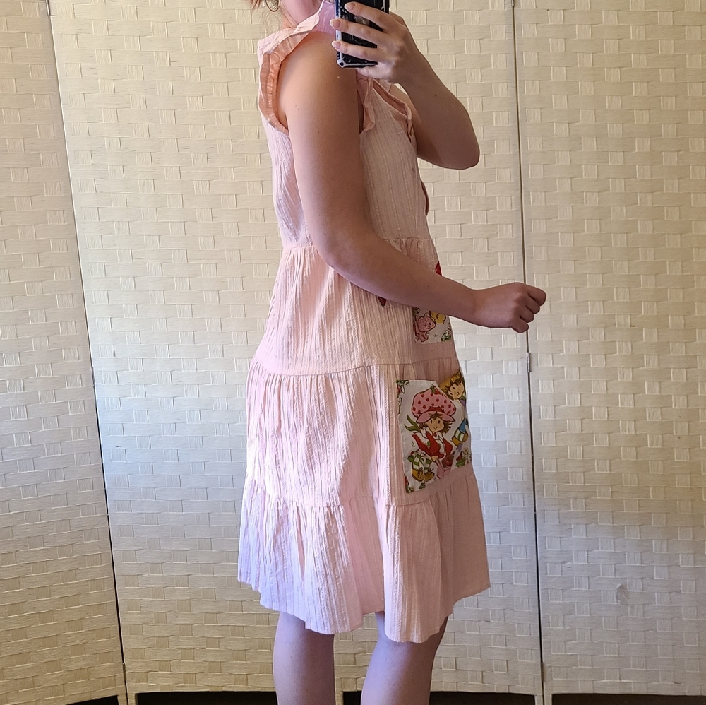 Upcycled Strawberry Shortcake Pink Ruffle Dress POCKETS Size Large NWT - Picture 8 of 8